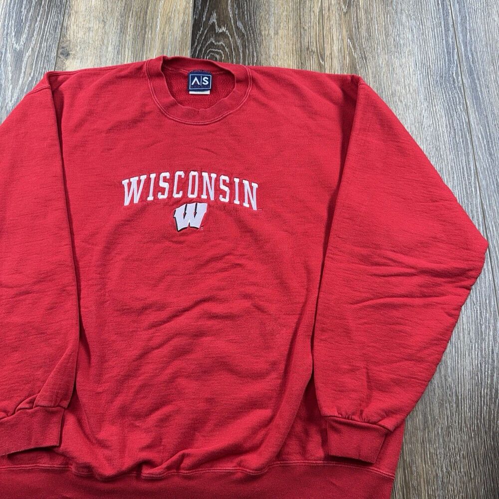 Vintage Wisconsin Badgers Sweatshirt Mens XL Red Football Spellout Logo NCAA Y2K